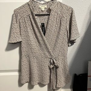 Peplum style tie front work blouse